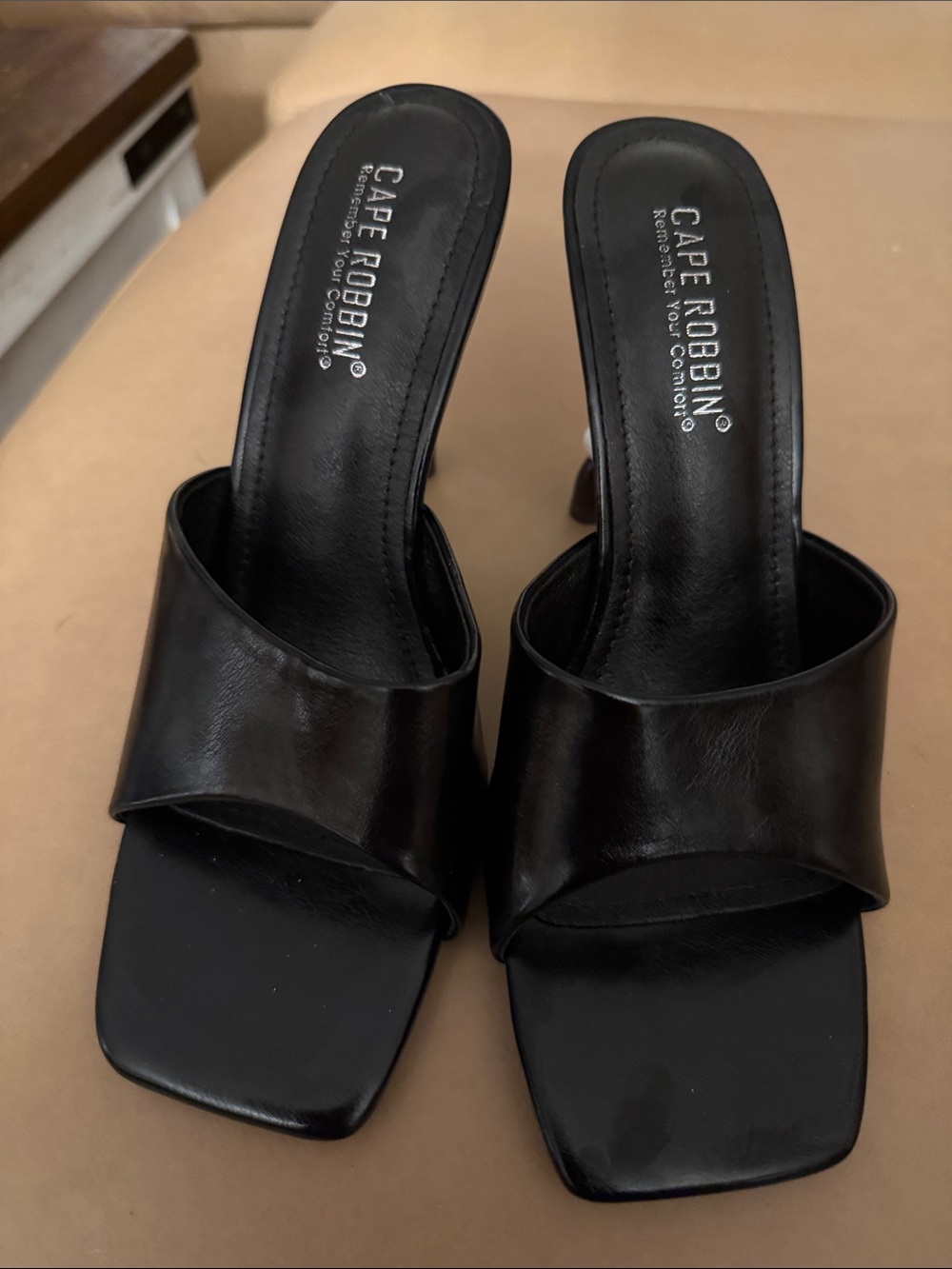 Cape Robbin Black Square Toe Slip-On Mule Heels